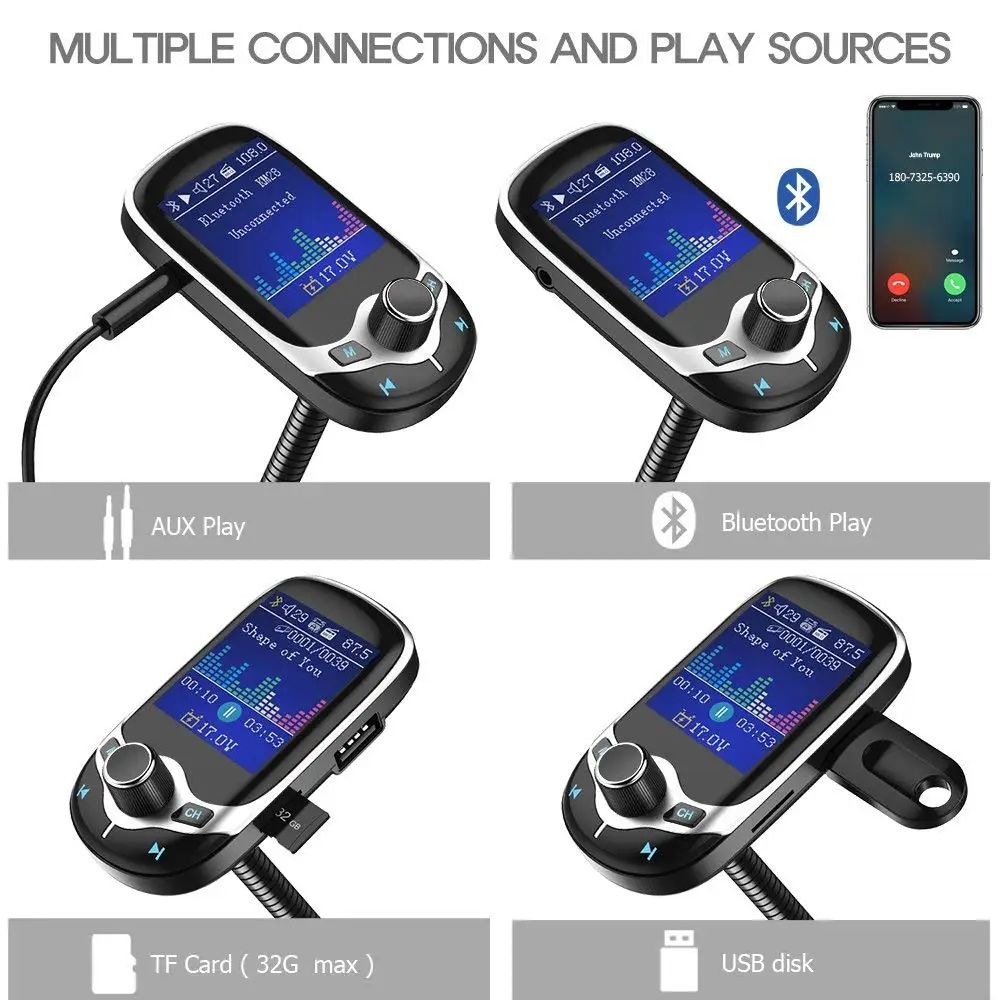 Nulaxy Bluetooth FM Transmitter Car MP3 Player with 1.8&quot LCD Display Wireless Handsfree Kit Support USB Flash TF AUX On/Off |