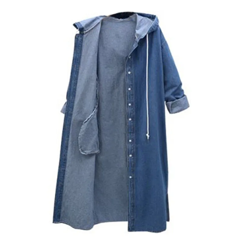 Женский Длинный джинсовый Тренч WSYORE с капюшоном размера плюс на весну и осень