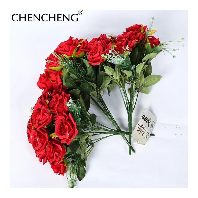 CHENCHENG 33 см 12 голов искусственные розы Букет шелковые свадебные фальшивые цветы для стола вечерние украшения дома подарок на день Святого Валентина
