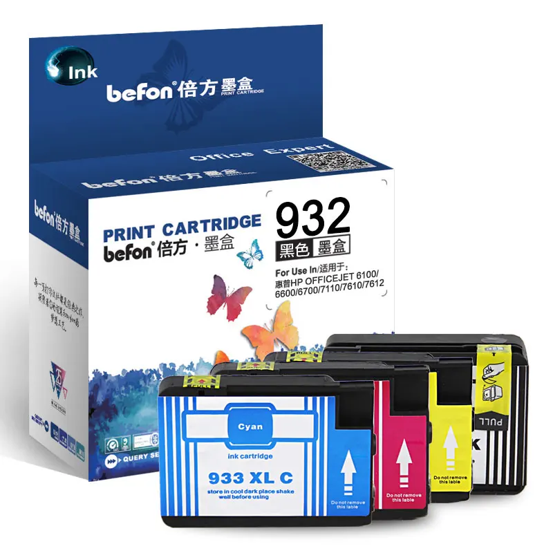 Befon 932XL 933XL Замена чернильных картриджей для hp 932 hp 933 hp 932 933 картридж для hp Officejet 6100 6600 6700 7110 7612 7612 - Цвет: SET-4PIECES