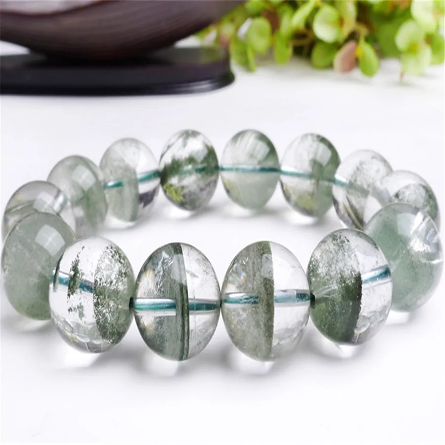 15mm Genuine Natural Green Chlorite Phantom Quartz AAAAA Transparent Clear Round Bead Women Men Powerful Stretch Bracelet | Украшения и