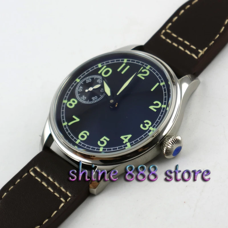 Механические часы parnis с черным циферблатом и ручным заводом 44 мм 6497|watch mechanical|watch