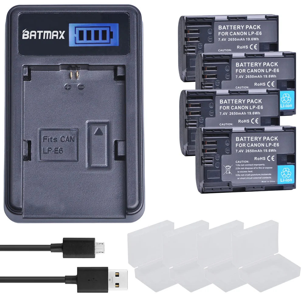 Аккумулятор и зарядное устройство для камеры Canon DSLR EOS 5D Mark II III 60D 60Da 7D 70D 6D 4 шт. |