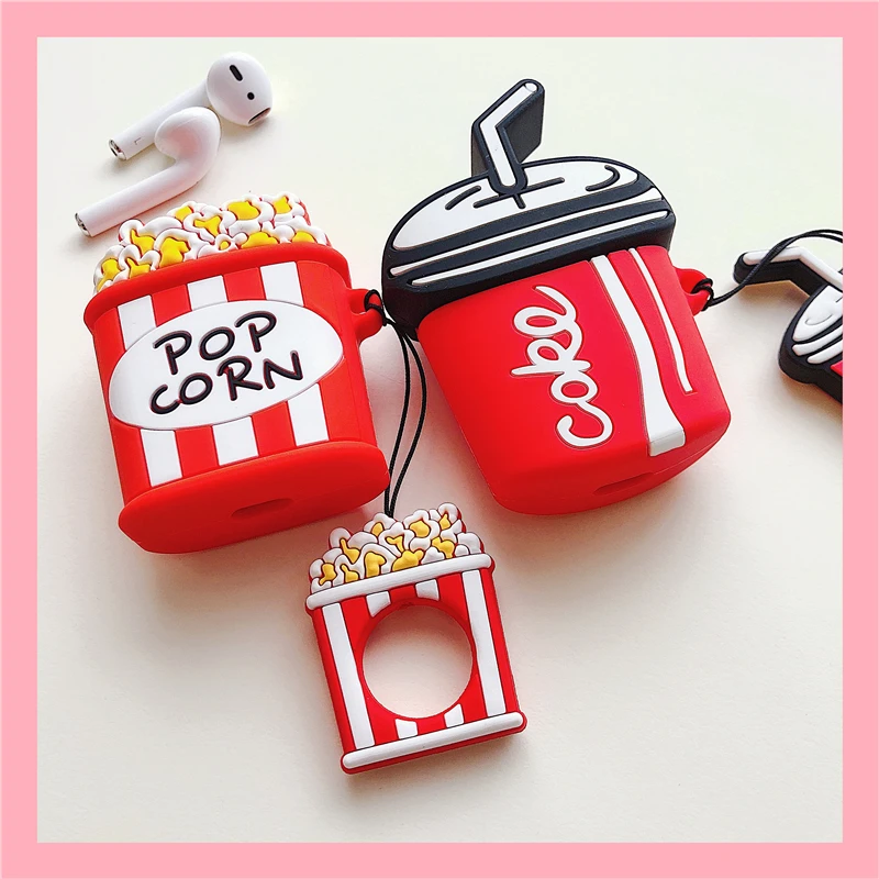 Силиконовый защитный чехол для наушников для Apple Airpods Cute Cola Popcorn Противоударная Беспроводная bluetooth-гарнитура для Airpods 2