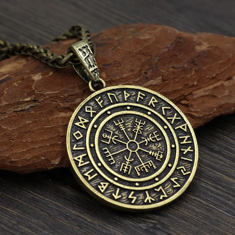 Viking Vegvisir руны нордические ожерелья шлем ужас в руническом круге кулон волшебный