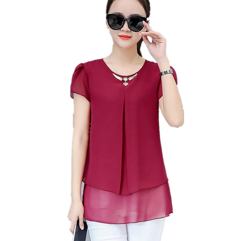 Женская летняя шифоновая блузка больших размеров 2019 Летняя женская блуза с
