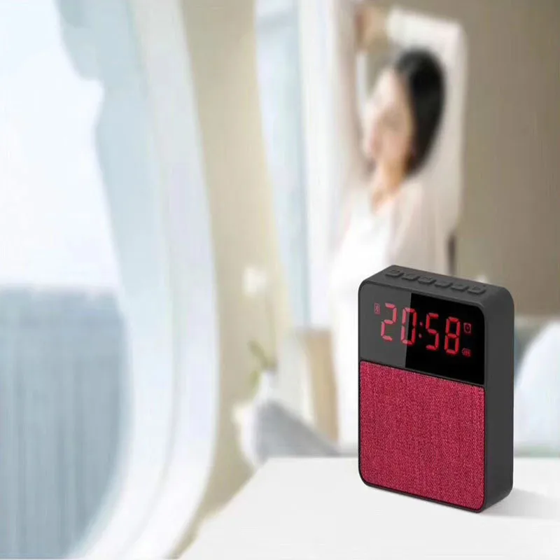 Fabric LED Alarm Clock Wireless Bluetooth Speaker Fm Radio Hands-free Calling Desktop Clocks Bedroom Living Room Home Decor | Дом и сад