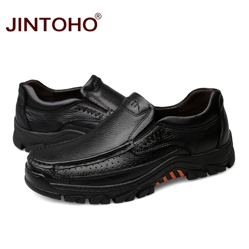 Туфли JINTOHO мужские парадные из натуральной кожи деловые туфли без застежки