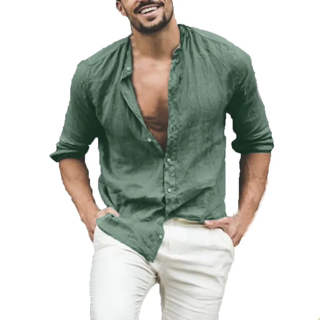 Новинка 2019 мужская стильная модная рубашка из чистого хлопка и льна Модный Топ с