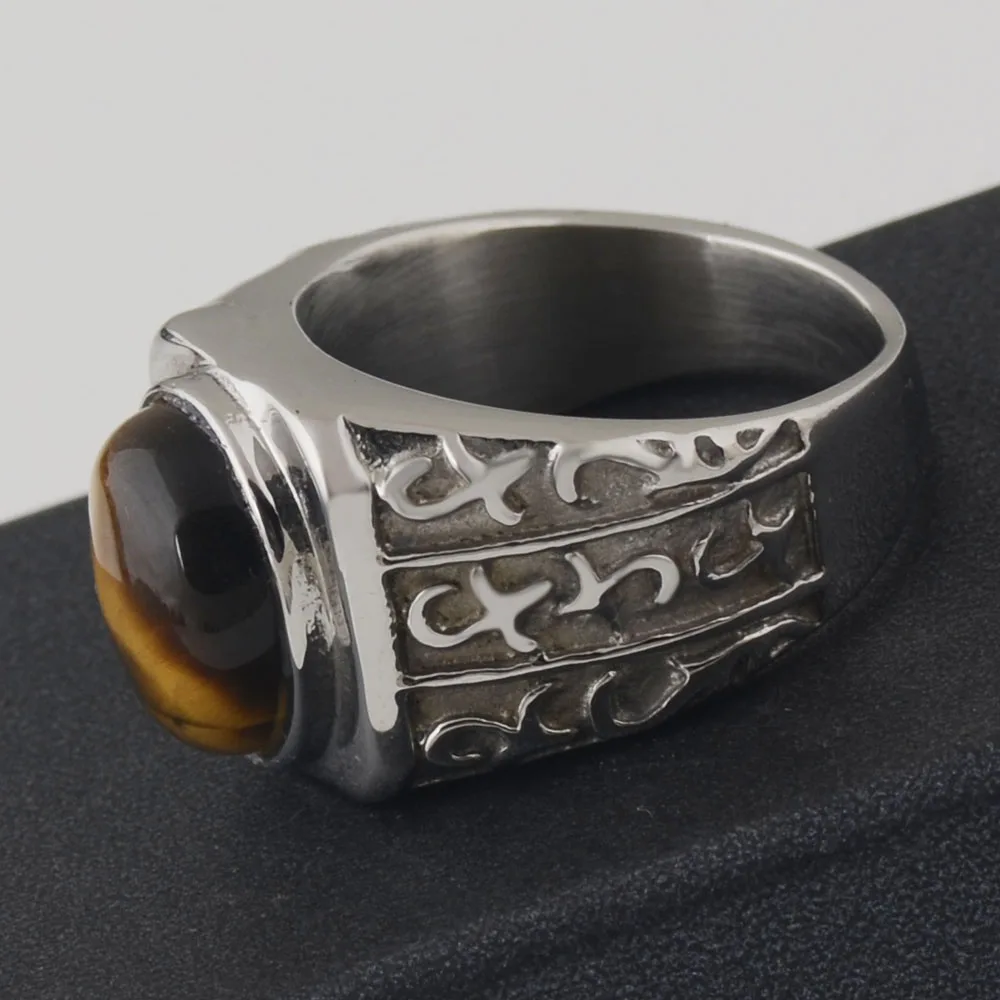 Мужское серебряное кольцо тигровый глаз из нержавеющей стали | Украшения и