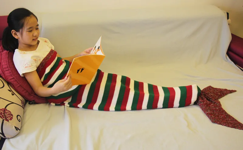 

2018 Christmas kids Knitted Striped Mermaid Tail Blankets Warm Sleeping Bag Bedding Throw Sofa Mermaid Blanket for Kids Children