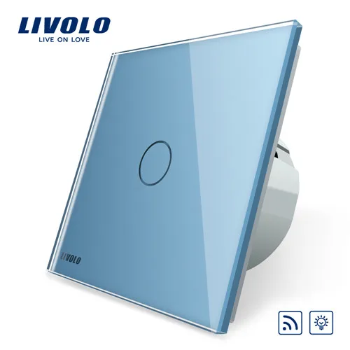 Blue Livolo Стандартный Переключатель ЕС, переменный ток, 220~ 250 V, пульт дистанционного управления и функция диммера, настенный выключатель света, VL-C701DR-1/2/3/5(без пульта управления - Цвет: Blue