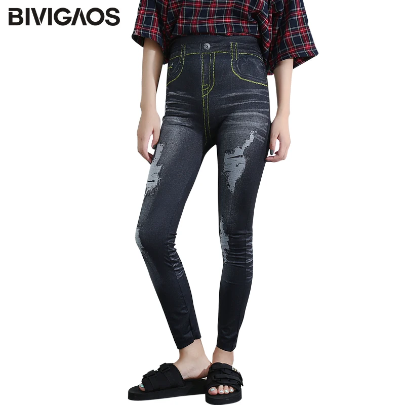 BIVIGAOS новые Досуг женские эластичные джинсы из искусственной джинсовой ткани с