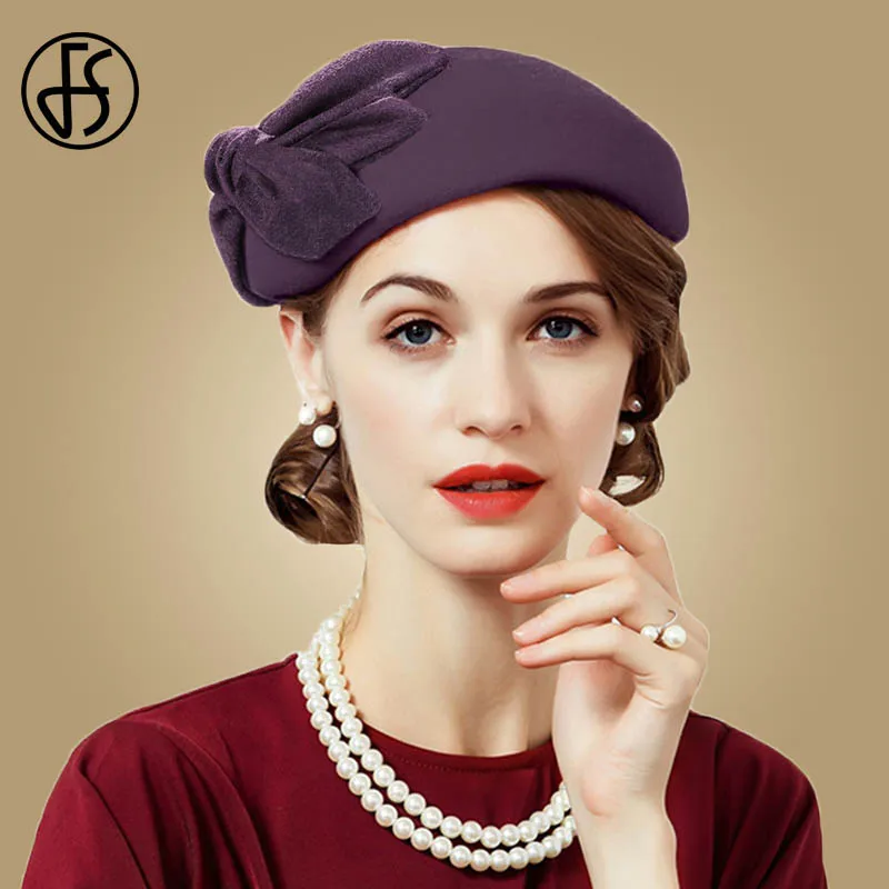 Женская фетровая шляпка Таблетка FS шерстяная с бантом винтажная для церкви и