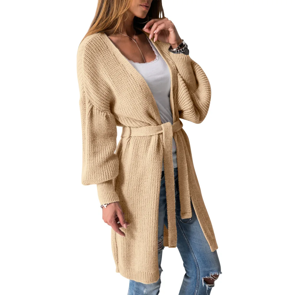 Женский кардиган с поясом вязаный свитер длинным рукавом для осени и зимы 2018 |