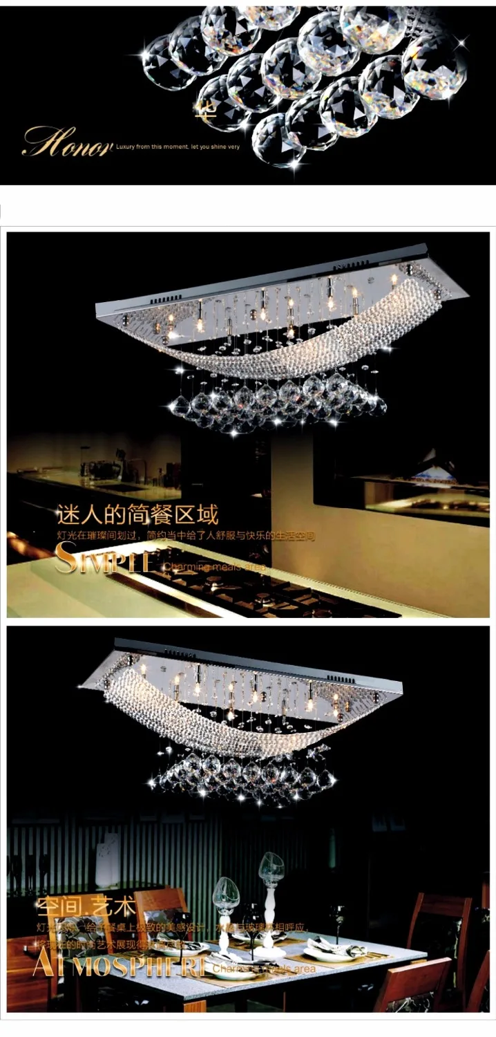 Прямоугольный хрустальный светильник для ресторана отеля гостиной