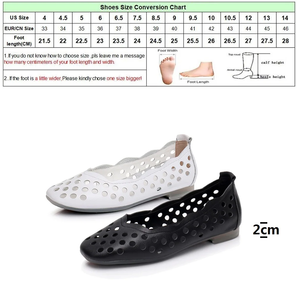 

DRFARGO Summer Genuine Leather Pumps for Women Cutout Breathable Plus Big size 35-43 Black White PumpsRound Toe Mujer Zapato 886