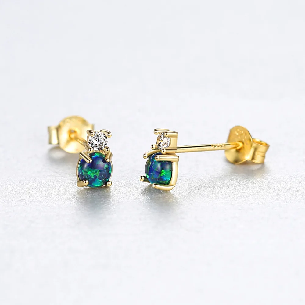 CZCITY Real Round Fire Opal Stud Earrings for Women 925 Sterling Silver Fine Jewelry Boucles D Oreille Bijoux Femme Gifts SE0415 | Украшения