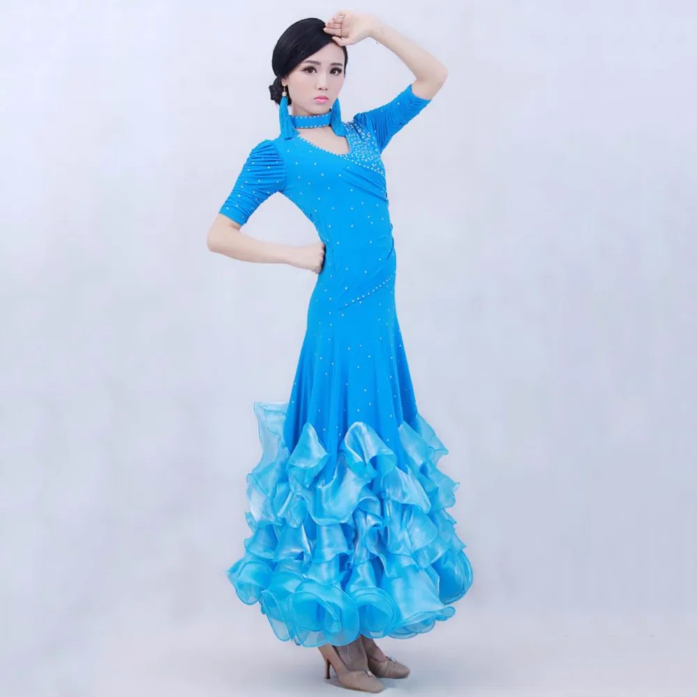 

Оригинальные женские современные танцевальные платья высокого качества, синий красный костюм для выступлений, бальный вальс, фламенко, кон...