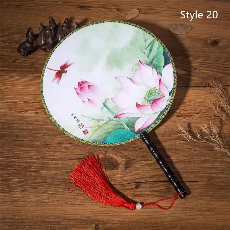 Style 20 28 Стиль s Женский Классический танец Круглый Китайский стиль ручной двусторонний цветок Печатный Шелковый круговой вентилятор с кисточкой кулон - Цвет: Style 20