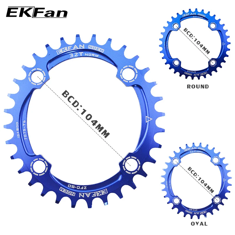 Новая велосипедная Звездочка EKFan 104BCD 32 T/34 T/36 T круглая овальная велосипедная Звездочка 7075-T6 MTB велосипедная круглая шатунная пластина