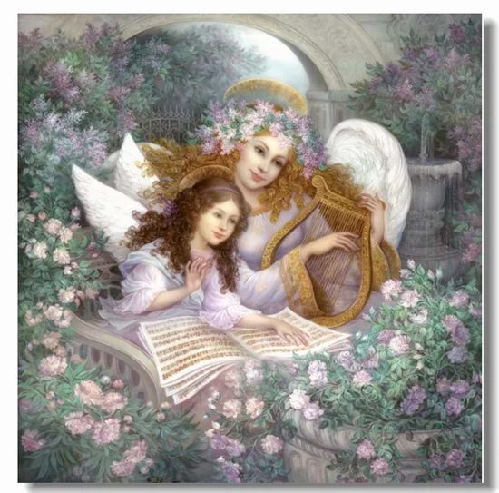 

Mother and Daughter in the Rose Garden Embroidery Needlework 14CT Canvas Unprinted DIY Cross Stitch Kits Handmade Arts Decor