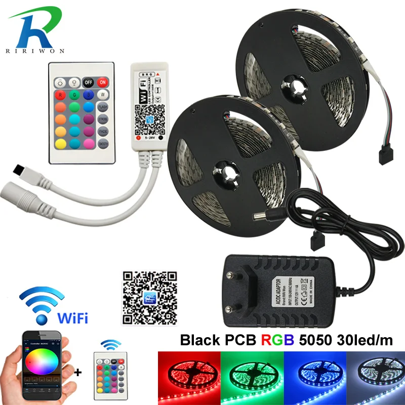 WiFi RGB светодиодная лента постоянного тока 12 В контрольный Лер Syc управление от Alexa Google Home смартфон 10 м 300 светодиодный 5050 Светодиодные полосы WiFi Полный комплект