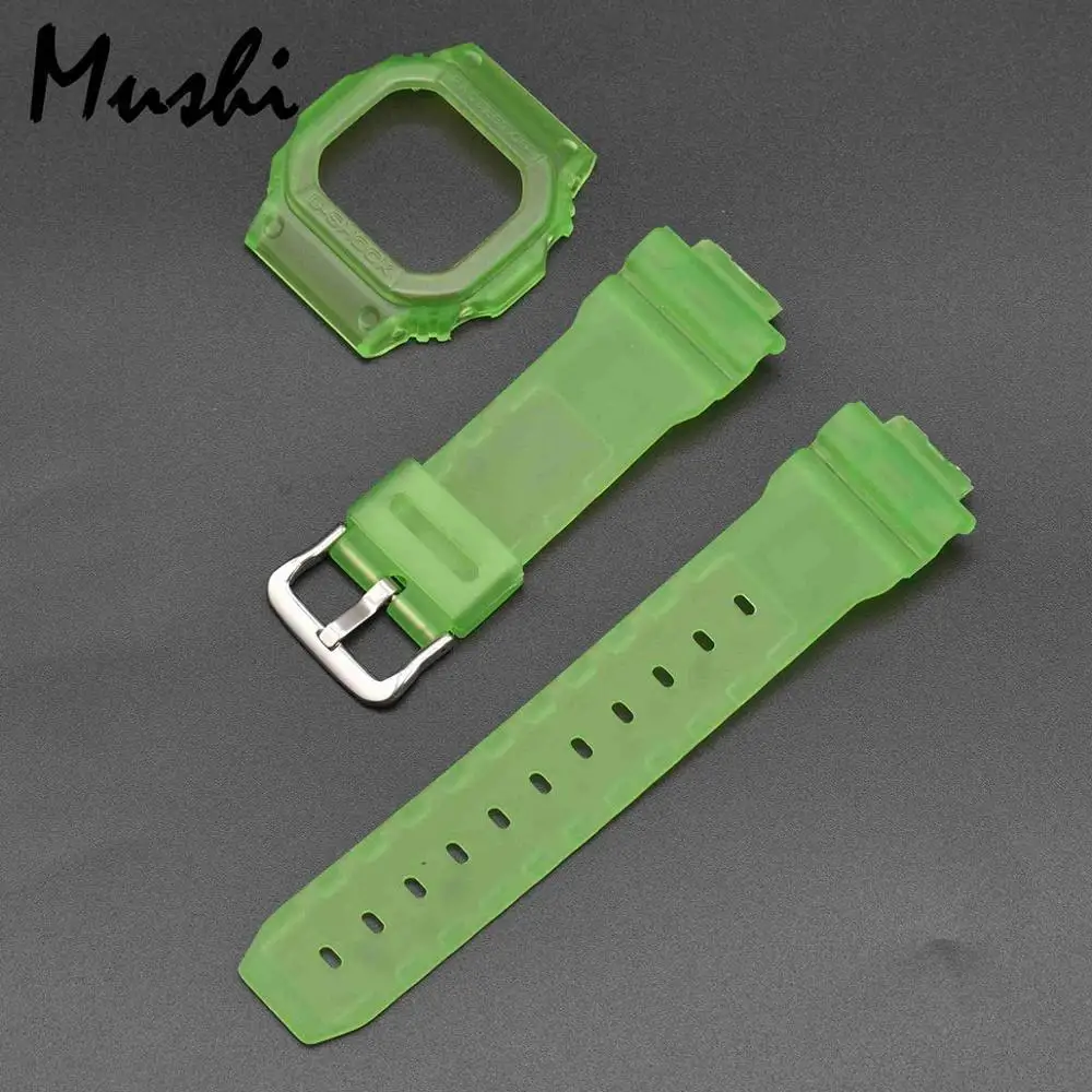 Green Часы Ms ремень для объектива с оптическими зумом Casio DW-5600 GWX-5600 GW-5000 серии черный прозрачный красный зеленый Для Мужчин Смотреть полоса чехол+ инструмент - Цвет ремешка: Green