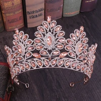 baroque rose gold pink big rhinestone bridal tiaras crown champagne crystal diadem veil tiara headbands wedding hair accessories