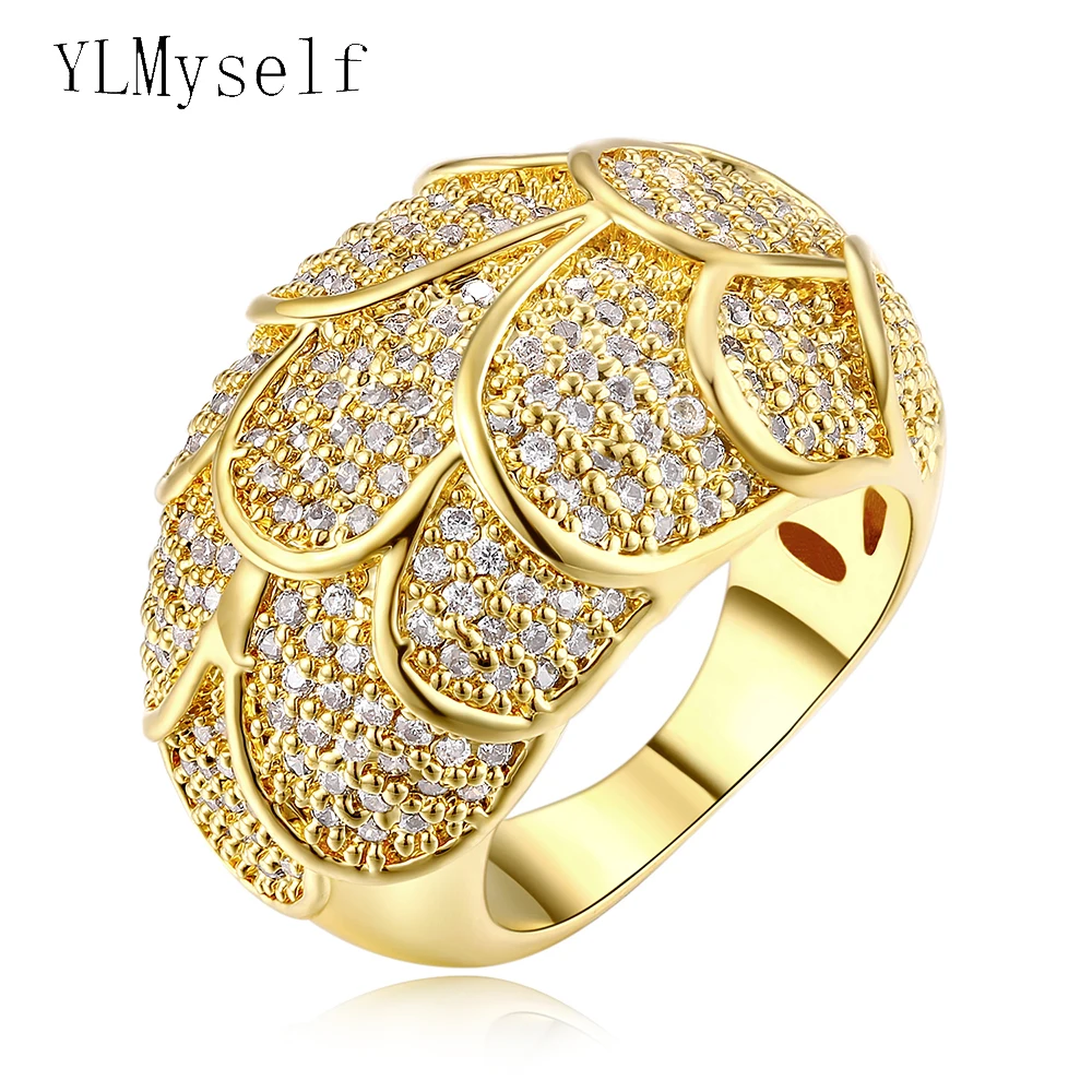 Купи New Female Copper Ring Fish Scales Design Trendy Statement Jewelry With Round Cut Crystal Anillos Mujer Women Charm Rings за 755 рублей в магазине AliExpress