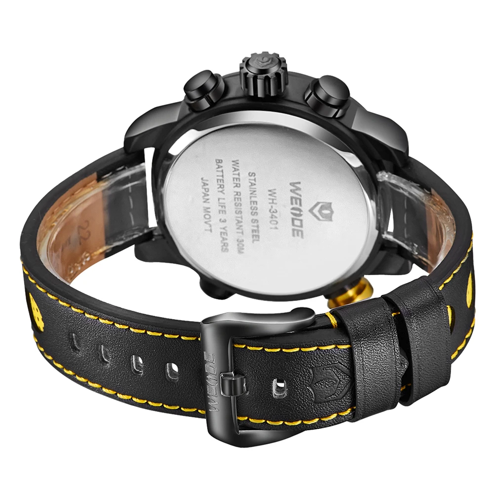 WEIDE Роскошные Кварцевые модного бренда спортивные часы для Для мужчин двойной дисплей двигаться Для мужчин t Кожаный Ремешок Сигнализации календарная дата Функция часы