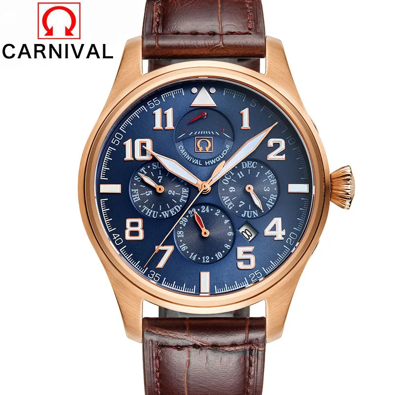 Leather blue dial Карнавальная бренд класса люкс Сапфир световой Для мужчин Часы автоматические механические часы человек Нержавеющая сталь Водонепроницаемый 100 М часы - Цвет: Leather blue dial