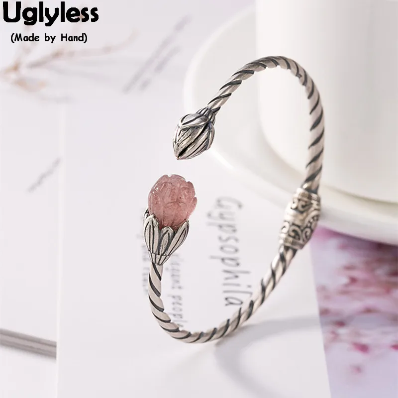 Uglyless Real Solid 925 пробы Серебряная Фотография для женщин Клубника Кварцевый цветок