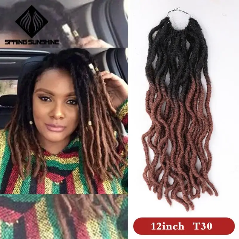 Весна солнце 12 18 дюймов Nu Locs Ombre Faux Locs Curly плетение волос Синтетические крючком косы волос