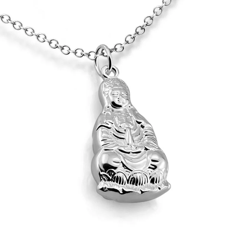 Fashion Chinese Style sterling silver 925 Guanyin Pendant Ladies Sterling Silver Necklace Jewelry Buddhist Token Religion