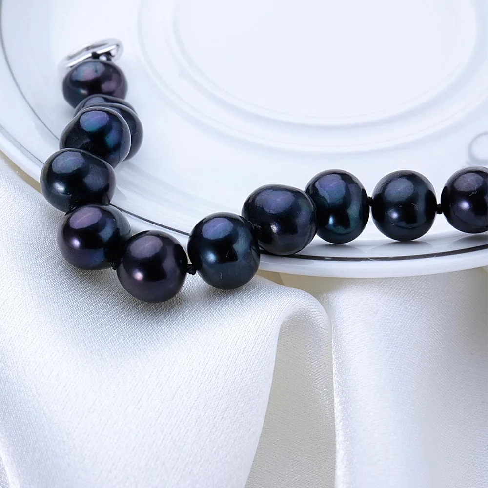 VEAMOR 18 см/20 см браслет из черных жемчужин для женщин серебряная ювелирная застежка