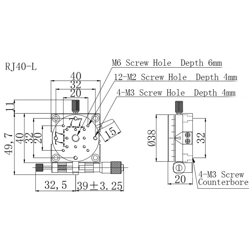 

2018 40*40mm R Axis Manual Displacement Platform 360 degree Rotating Sliding Stage Precise Bearing Linear Stage RJ40-L