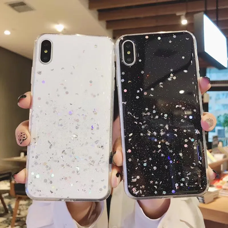 Модный Блестящий чехол с блестками для iphone 11X8 7 Plus 6 6s SE 2020 X XR XS MAX эпоксидная звезда