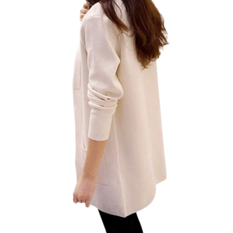 

2019 Casual Coat Solid Long V Neck Lady Slim Pocket Loose Knit Sweater Women Cardigan Sweater