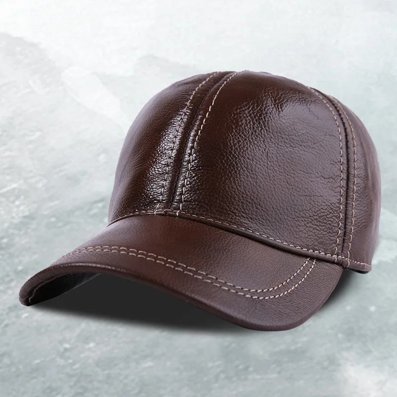 Thin Genuine Leather Hat Men's Autumn Winter Visor Cap Male Middle-aged Dad Cowhide Hats Men Fashion High Quality Caps H6916 |