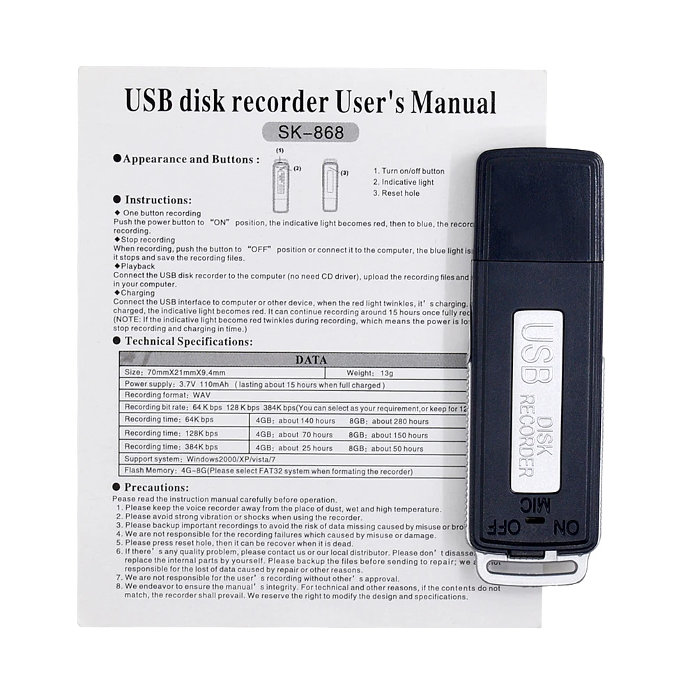 Профессиональный цифровой USB диктофон CHIPAL 8 ГБ мини WAV ручка для записи аудио MP3