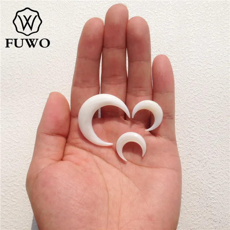 FUWO 5 шт./лот, белый корпус, большой полумесяц, двойной рог, 35 мм или маленький 20 мм, без отверстия, модные ювелирные изделия для изготовления S002