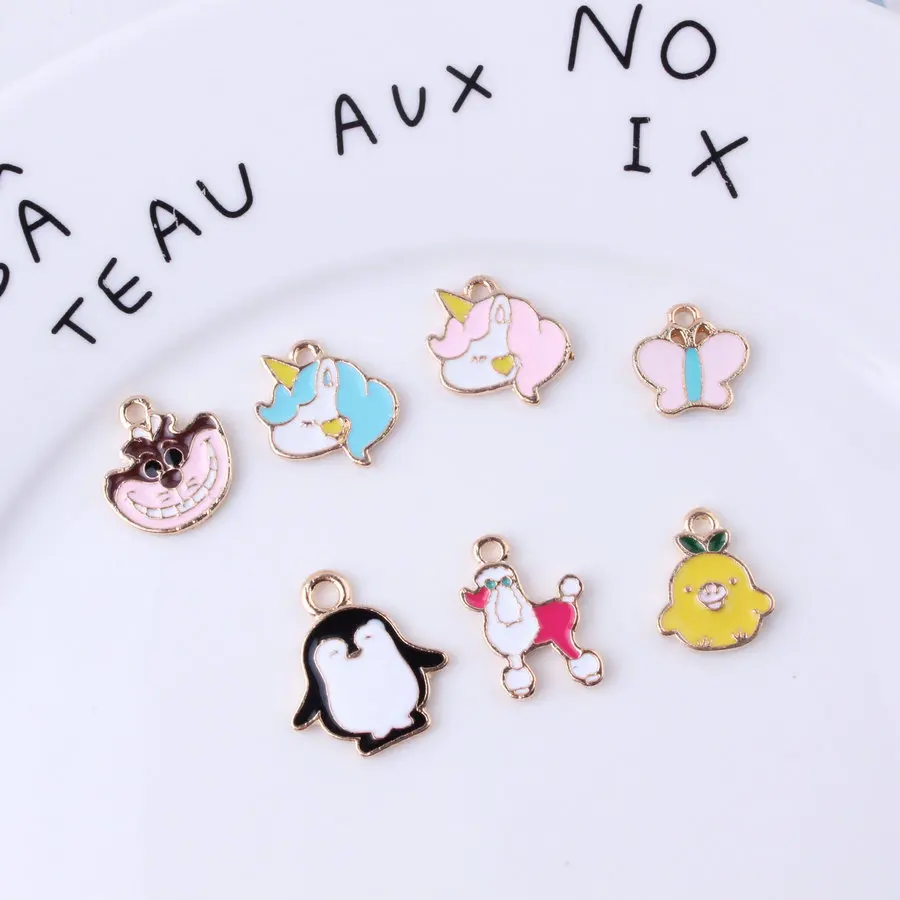 

20pcs Diy enamel animal pet cartoon character penguin unicorn charm gold alloy pendant for necklace bracelet jewelry accessories