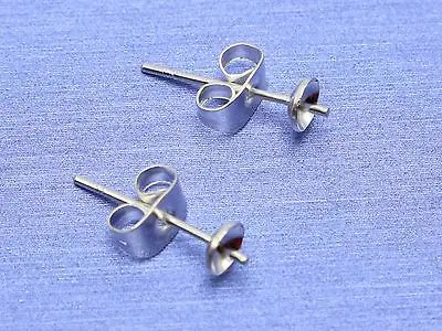 

100 Silver-plate 4mm Blank Cup Peg Post Stud Ear Nail Pin with Stopper For Pearl