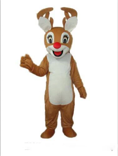 

With one mini fan inside the head Christmas red nose reindeer deer mascot costume for adult to wear