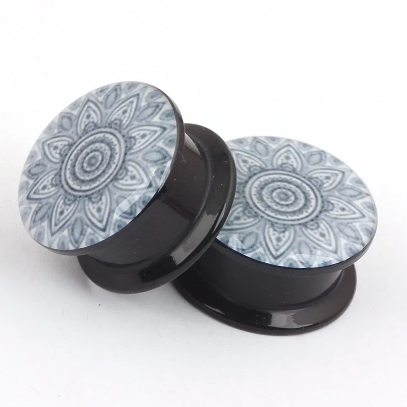 2 шт унисекс акриловое Расширение уха черный белый цветок плоти Вилки туннели