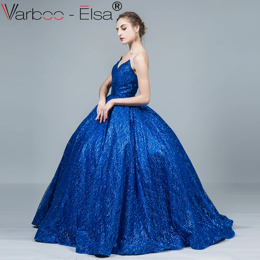 VARBOO_ELSA/горячая Распродажа блестящие ярко-синие вечерние платья сексуальное