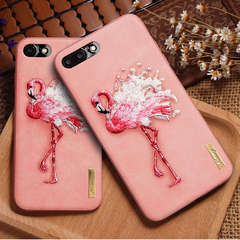 Блестящая Серия милый 3D вышивка Фламинго мягкая кожа PU чехол для IPhone X XS XR Max