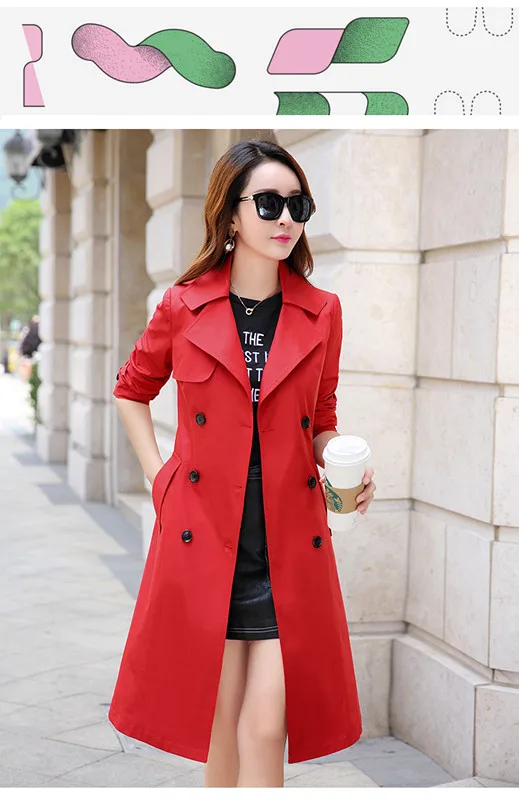 2018 Новый Для женщин одежда пальто ветровка длинный отрезок участок двубортный