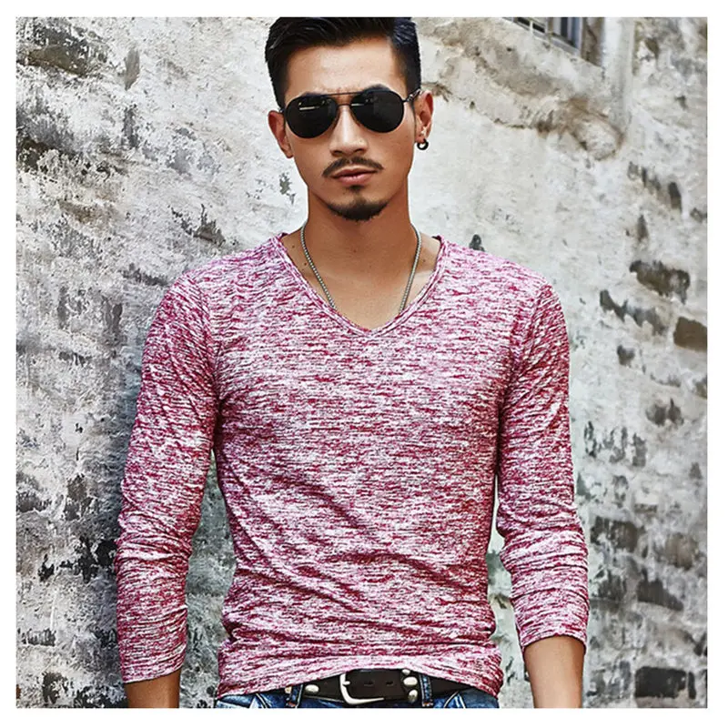 018 NEW Trendy Summer Men T Shirt Casual Long Sleeve Slim Men's Basic Tops Tees Stretch T-shirt Mens Clothing | Мужская одежда